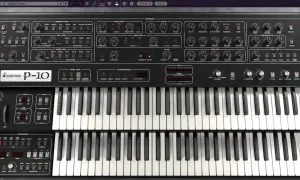 Cherry Audio P-10 Synthesizer mit zwei Manualen und vielen Reglern.