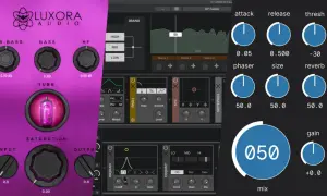 Luxora Audio und weitere kostenlose Vocal Plugins mit Reglern für Attack, Release, Phaser, Reverb und mehr.