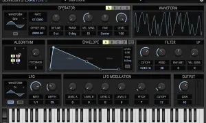 Ein kostenloses Synth-Interface mit Wellenform, Hüllkurve, LFO und Filter-Einstellungen.