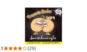 Ein Schwein mit "ZENSUR" auf dem Hintern, das für "Versaute Lieder" wirbt. Ein lustiges Cover für Erwachsene.