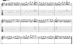 Notenblatt mit Gitarrentabulatur für das Lied "Applaus Applaus" von Sportfreunde Stiller. Perfekt, um ein Gitarrensolo lernen.