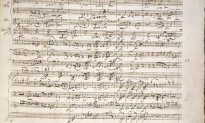 Notenblatt mit handschriftlicher Partitur von Mozart. Ein Blick auf die Entstehung von Mozart bekannte Werke, hier Quartetto VI.