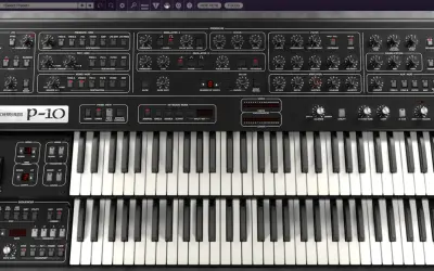 Cherry Audio P-10 Synthesizer mit zwei Manualen und vielen Reglern.