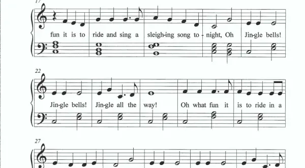 Noten für "Jingle Bells" mit Text, ideal für Kinder zum Singen und Spielen.