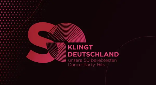 Klingt Deutschland: 50 beliebteste Dance-Party-Hits. Ein großes S-Symbol mit roten Kreisen und Punkten.