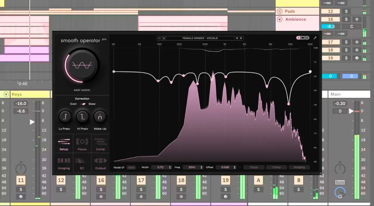 Ein Equalizer-Plugin zur Korrektur von Frequenzen, um Netzbrummen zu entfernen. Die Grafik zeigt eine stark zerklüftete Frequenzkurve.
