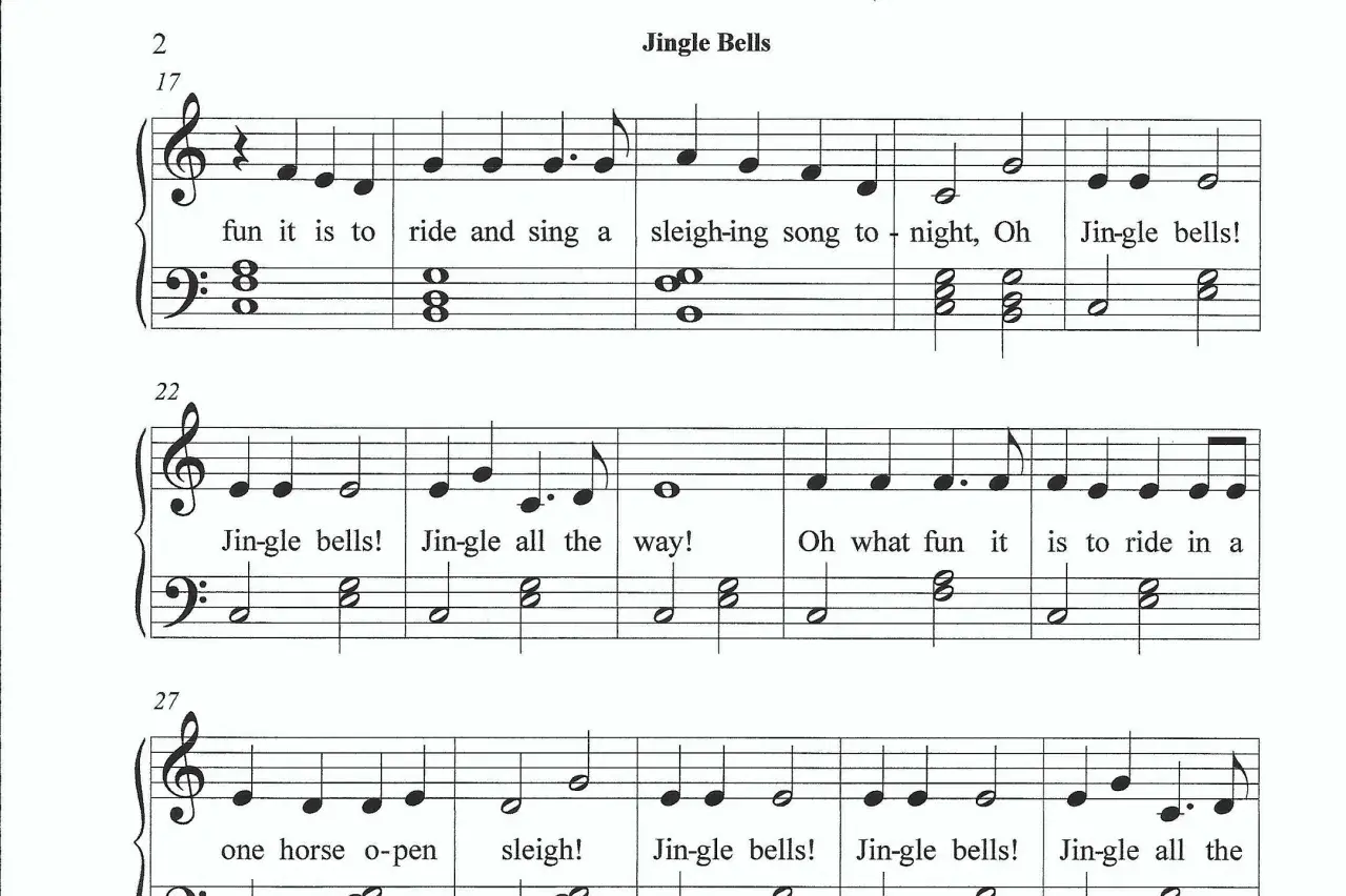 Noten für "Jingle Bells" mit Text, ideal für Kinder zum Singen und Spielen.