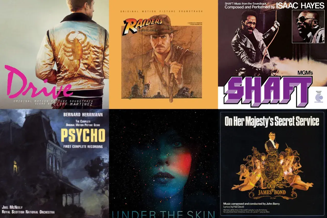Soundtracks von "Drive", "Raiders of the Lost Ark", "Shaft", "Psycho", "Under the Skin" und "On Her Majesty's Secret Service" – eine Auswahl der 100 besten Filmmusik.