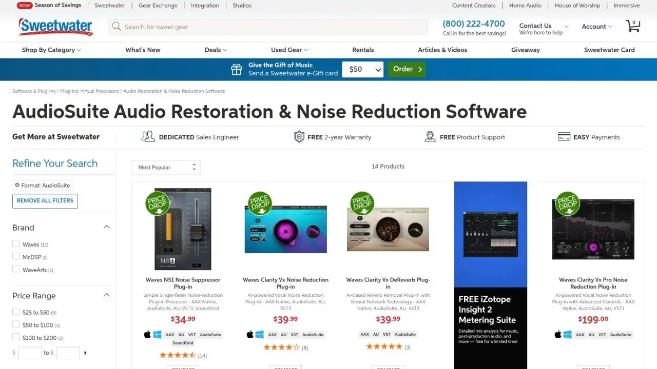 Software zur Entfernung von Netzbrummen: Waves NS1 Noise Suppressor Plug-in für Audio-Restaurierung.