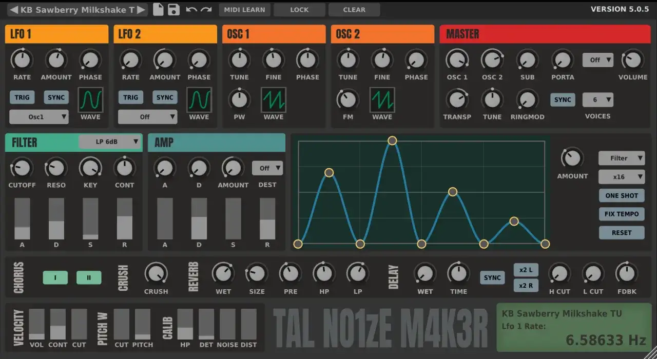 Ein kostenloses Synthesizer-Interface mit vielen Reglern und Wellenformen. Ideal für Musikproduktion.