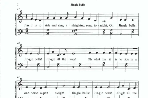 Noten für "Jingle Bells" mit Text, ideal für Kinder zum Singen und Spielen.